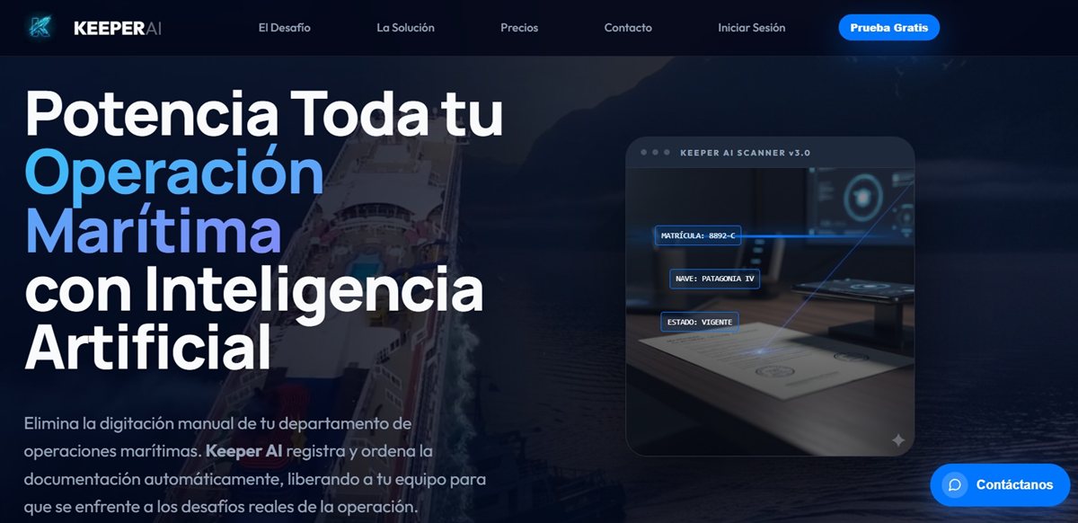 Captura de la landing de KeeperAI: escáner de documentos con inteligencia artificial para operaciones marítimas